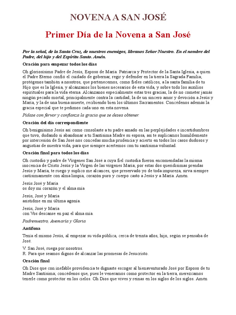 Novena a San José: Oraciones Diarias | PDF | María, madre de Jesús ...
