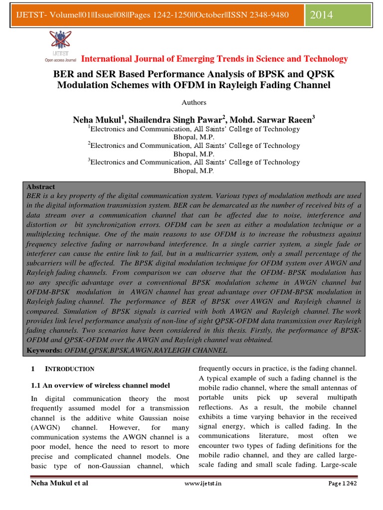 BER and SER Based Performance Analysis of BPSK and QPSK | PDF ...