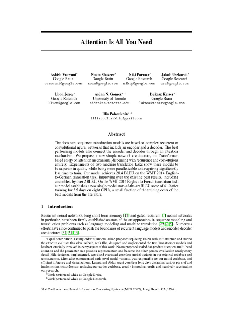 Attention Is All You Need | PDF | Artificial Neural Network | Parallel ...