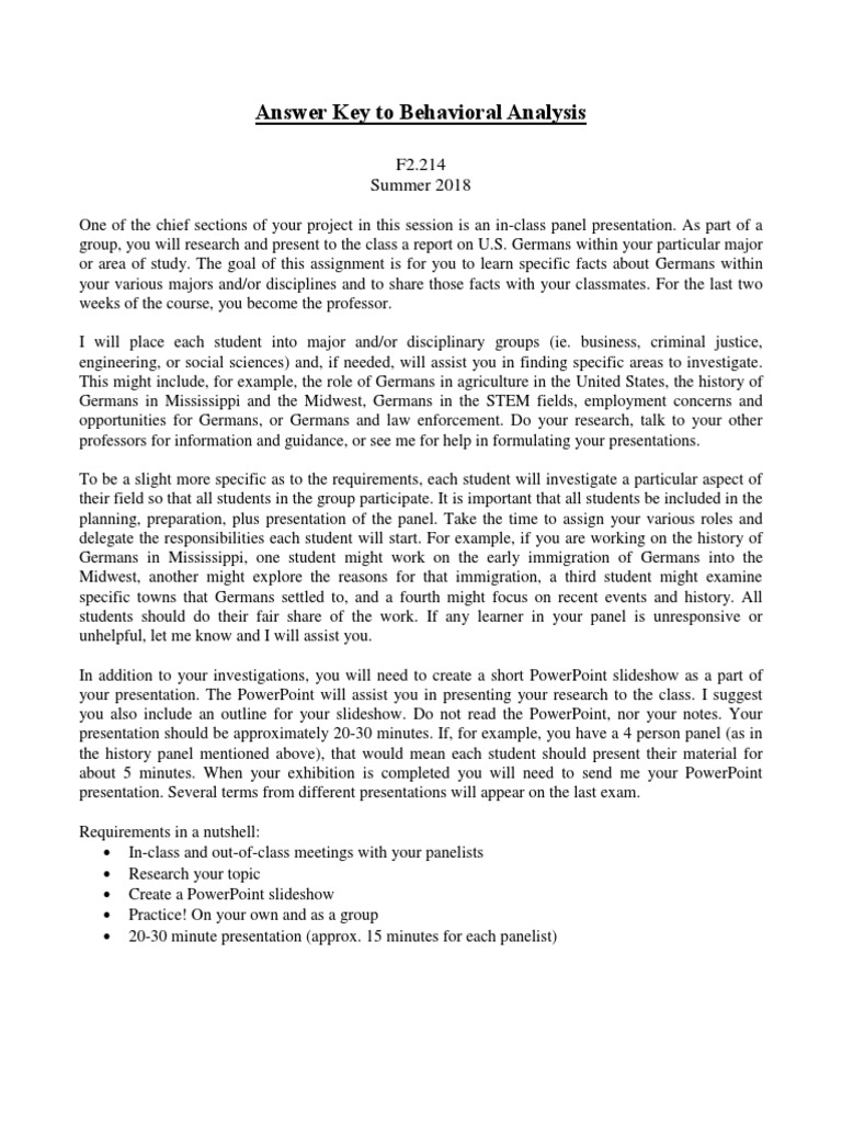 Answer Key To Behavioral Analysis | PDF | Social Science | Science ...