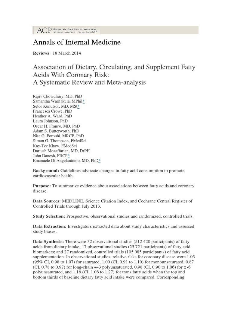 Association of Dietary Fatty Acids With Coronary Risk | PDF | Saturated ...