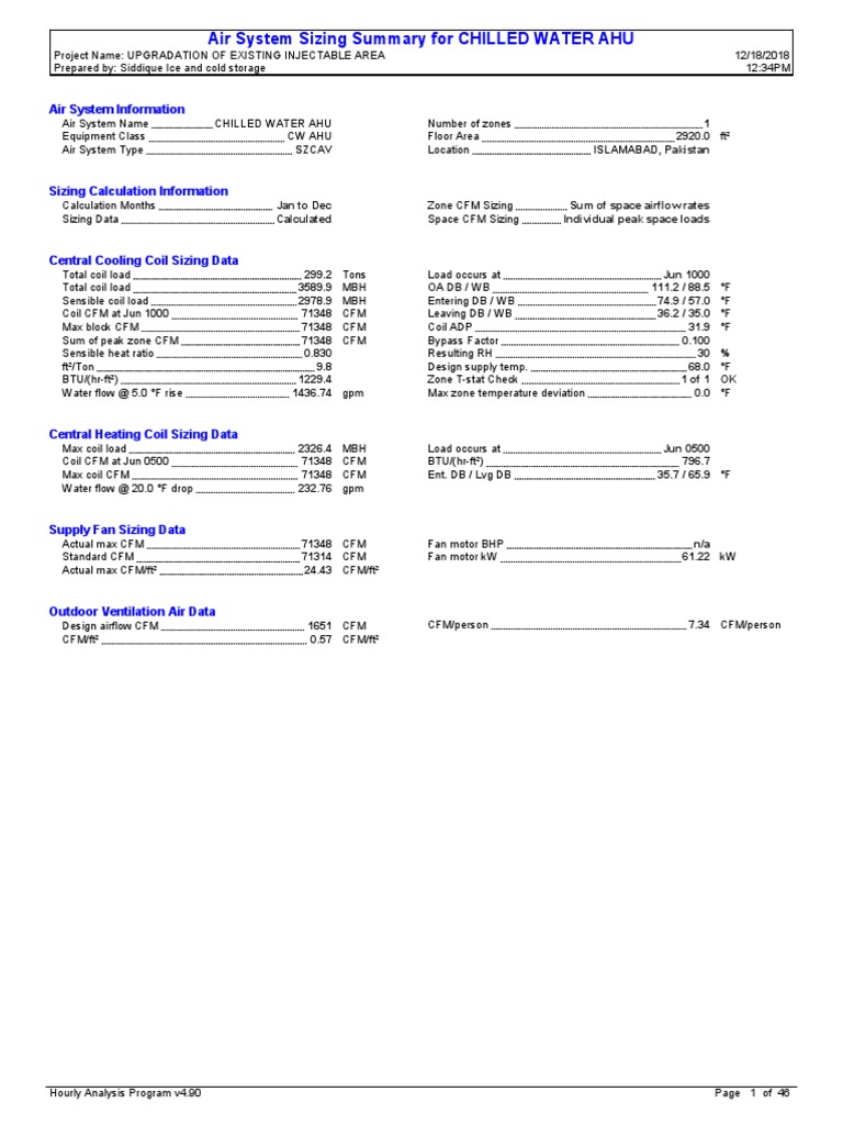Load Calculation Report PDF Hvac Air Conditioning