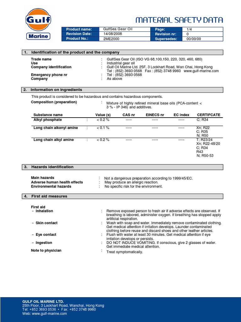 MSDS_GulfSea Gear Oil6824bffd3c32468bb4ca2a64583e169b Toxicity Hygiene
