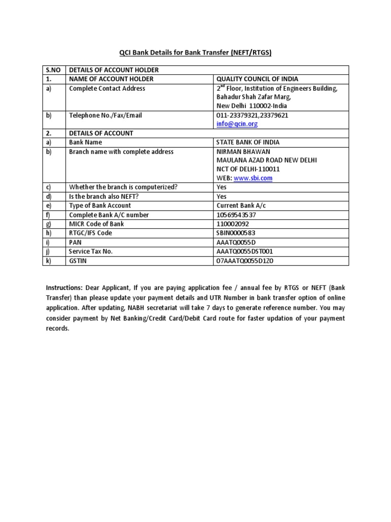 RTGS Payment Instructions for QCI | PDF | Computers