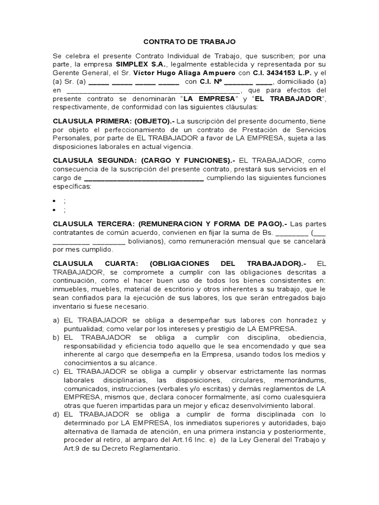 Contrato de Trabajo Modelo