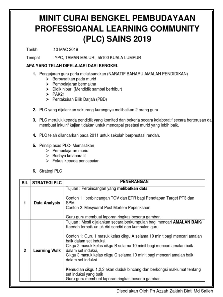 Bengkel Pembudayaan Professioanal Learning Community Ypc Pdf