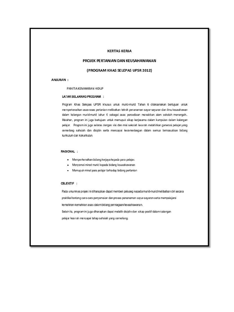 Kertas Kerja Projek Pertanian Pdf