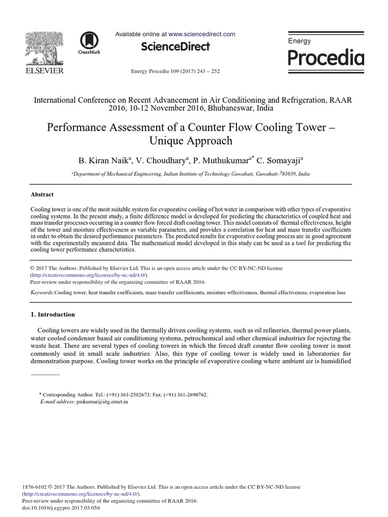 Performance Assessment of A Counter Flow Cooling Tower - Unique ...