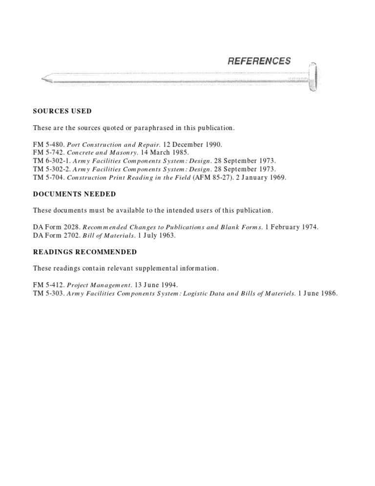 Reference Sources for Army Construction | PDF