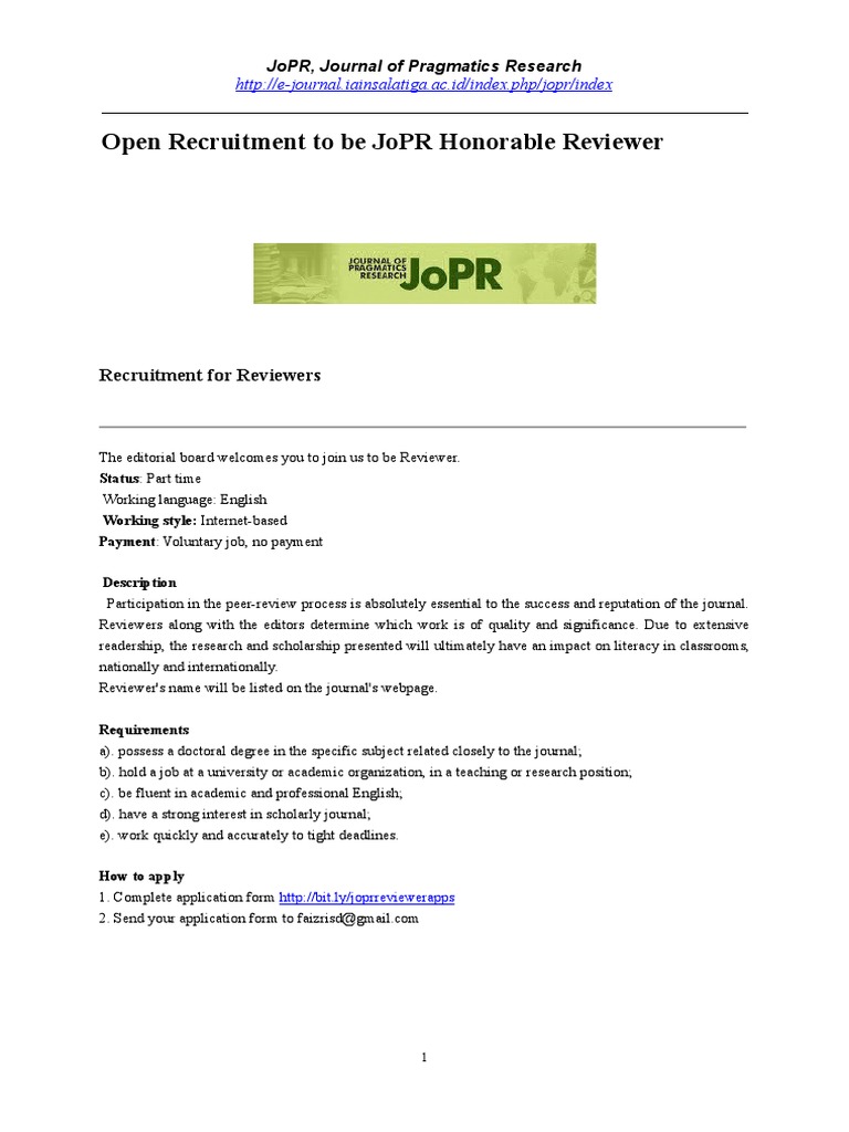 JOPR Reviewer Application Form | PDF | Academic Journal 