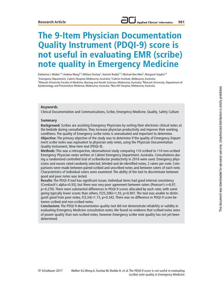 The 9Item Physician Documentation Quality Instrument (PDQI9) Score Is