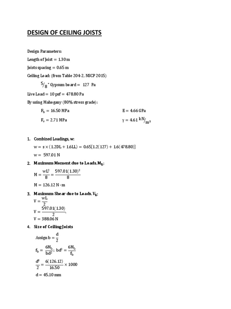 Design of Ceiling Joists Selection of Joist Size and Spacing to