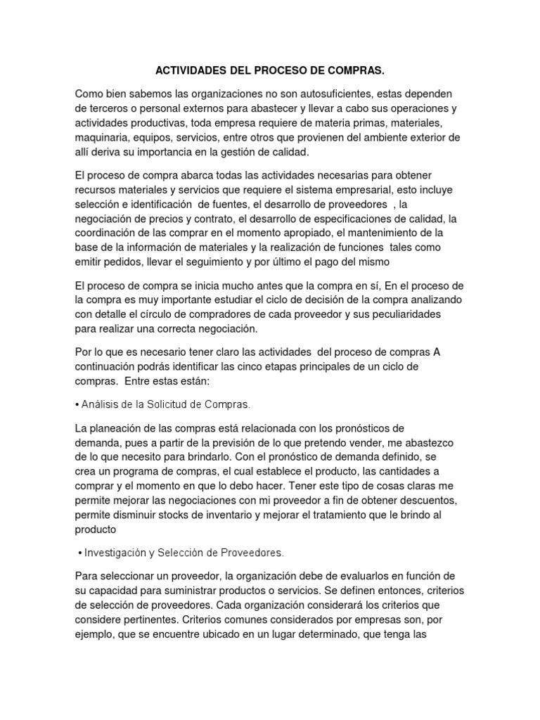 Actividades Del Proceso de Compras | PDF | Calidad (comercial) | Economias