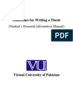 Guidelines For Writing A Thesis: (Student's Research Information Manual)