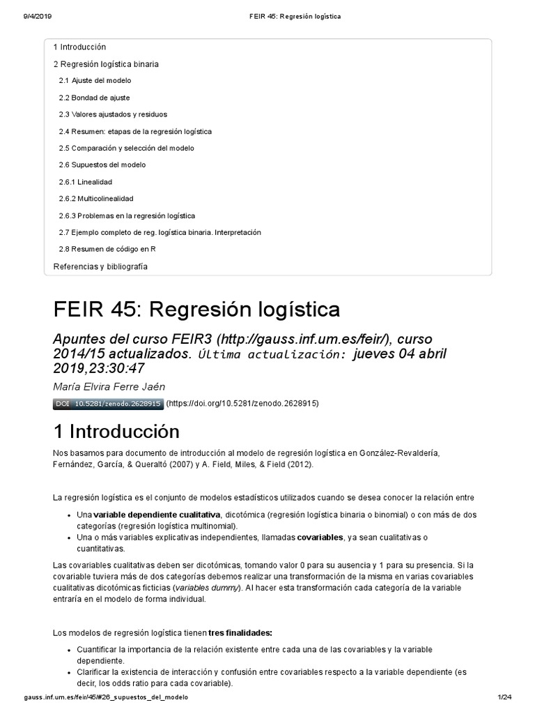 FEIR 45 - Regresión Logística | PDF | Regresión logística | Análisis de  regresión