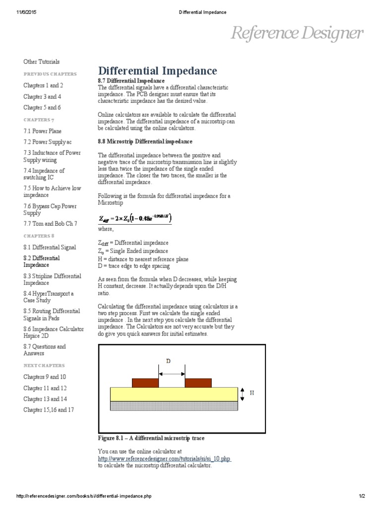 Calculating Microstrip Differential Impedance Formulas and Online