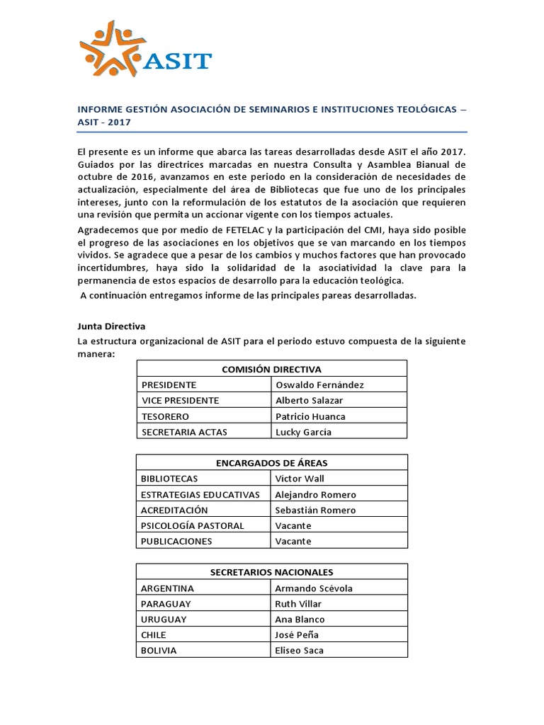 Informe ASIT 2017: Educación Teológica | PDF | Seminario | Buenos Aires