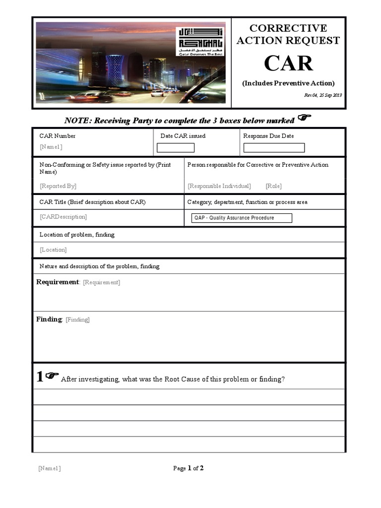 Corrective Action Request Form Template | PDF | Business