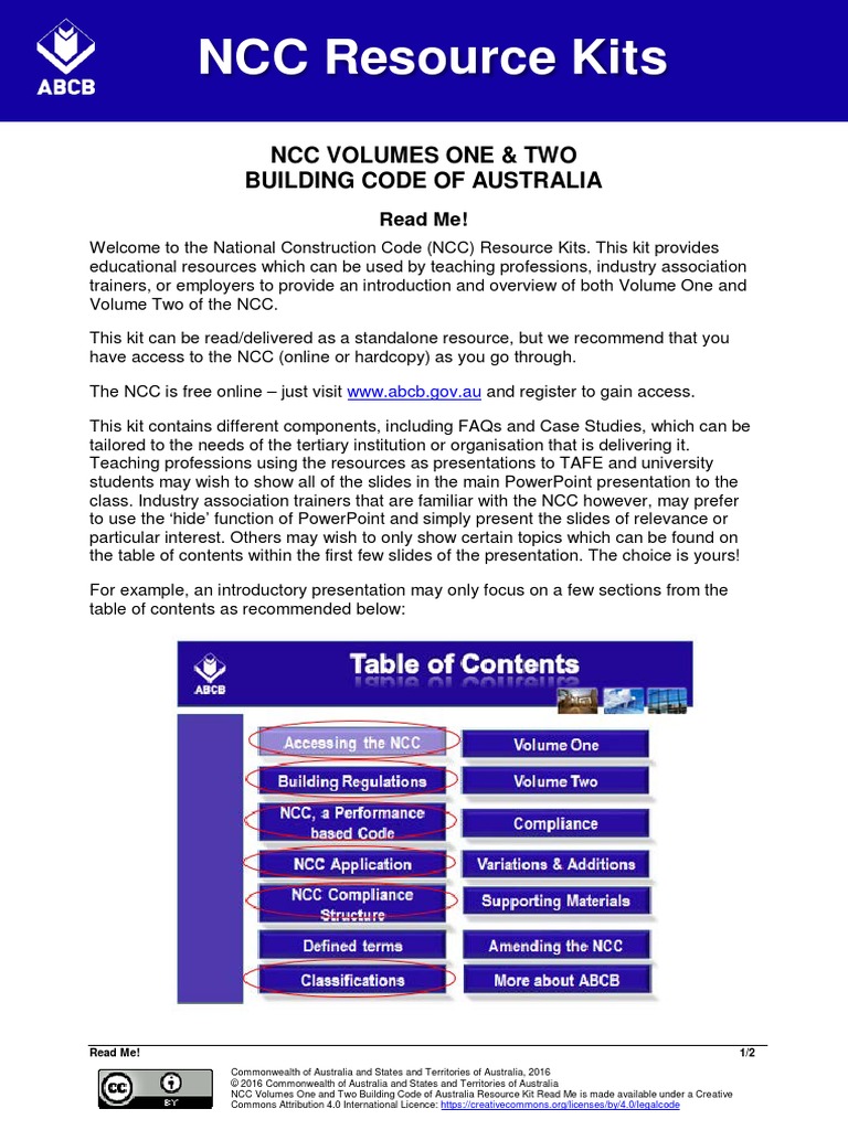 NCC Resource Kits NCC Volumes One & Two Building Code of Australia