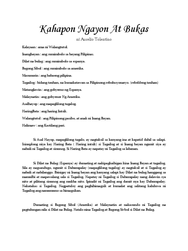 Kahapon Ngayon At Bukas Aurelio Tolentino