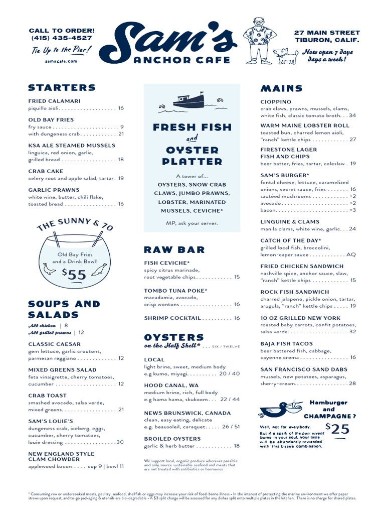 Sam's Anchor Cafe Menu (Updated) PDF Cuisine Foods
