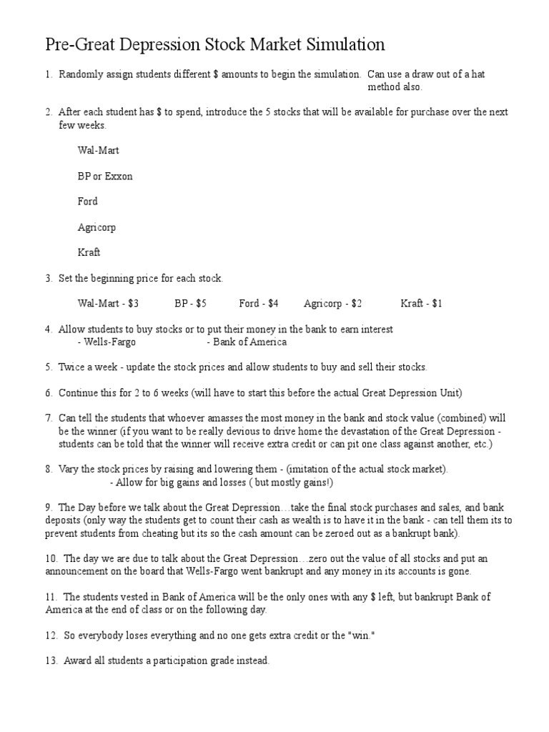 Great Depression Stock Market Crash Game PDF