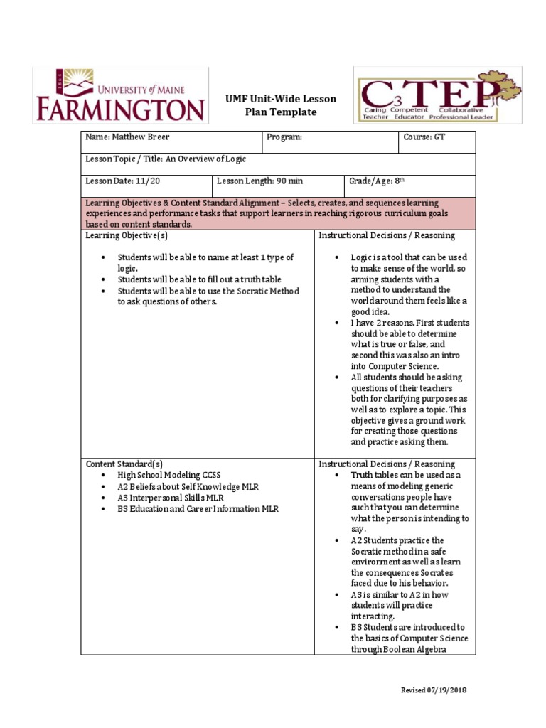 Final Unit Wide Lesson Plan Template | PDF | Educational Assessment ...