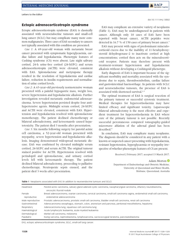 Ectopic Adrenocorticotropin Syndrome Morton2017 | PDF | Medical ...