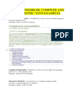 What Is Assembler, Compiler and Interpreter ? Give Examples: Comparison of Assemblers