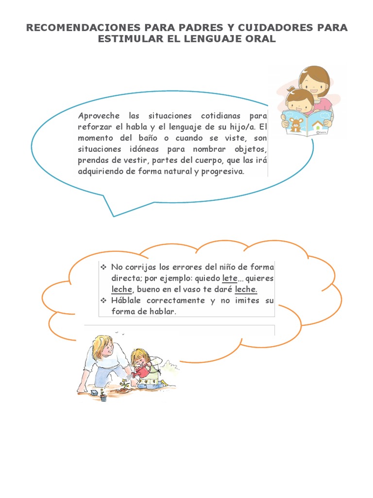 Recomendaciones para Estimular el Lenguaje | PDF | Habla | Conceptos ...