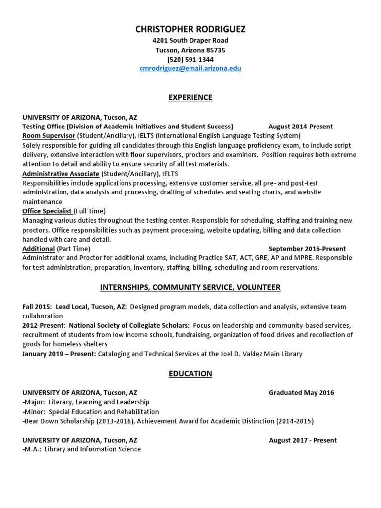 Christopher Rodriguez Resume | PDF | International English Language Testing  System | Test (Assessment)