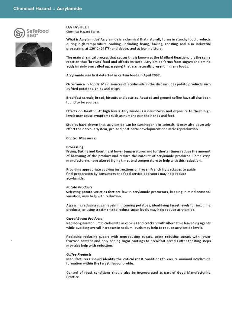 Acrylamide Hazards in Food Products | PDF | Cooking | Food And Drink ...