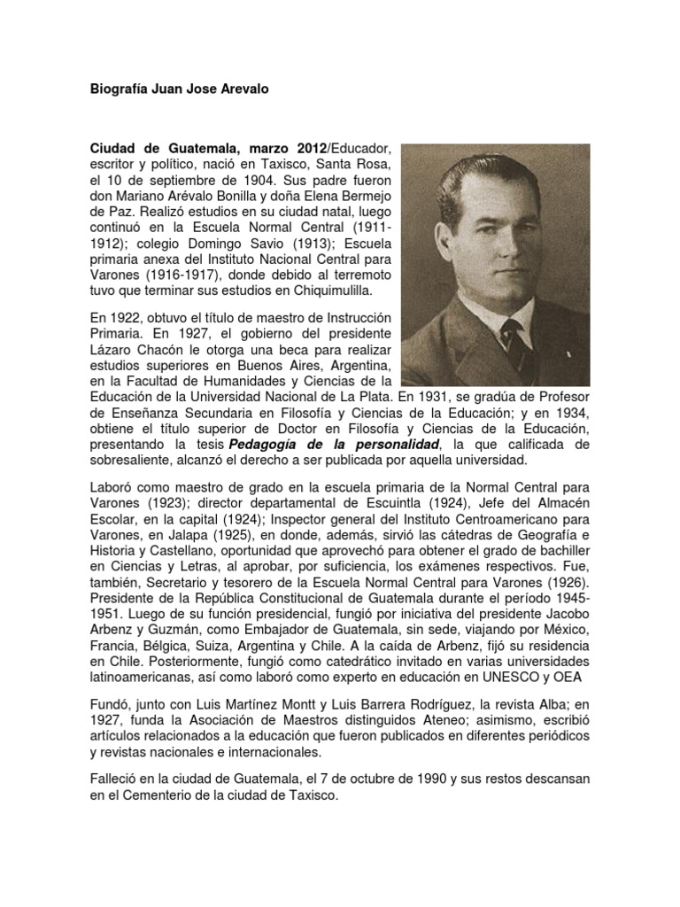 Biografía de Juan José Arévalo | PDF | Escuelas | Estudiantes