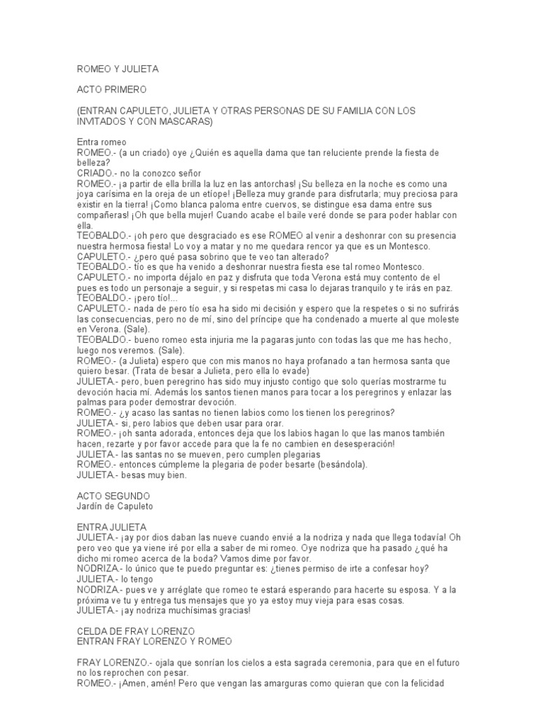 Romeo y Julieta Guion! Romeo y