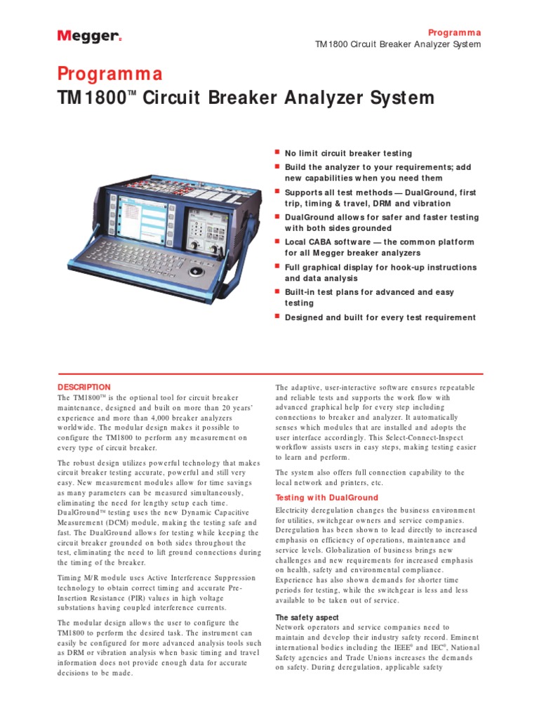 TM1800 Circuit Breaker Analyzer System Programma PDF Inductor