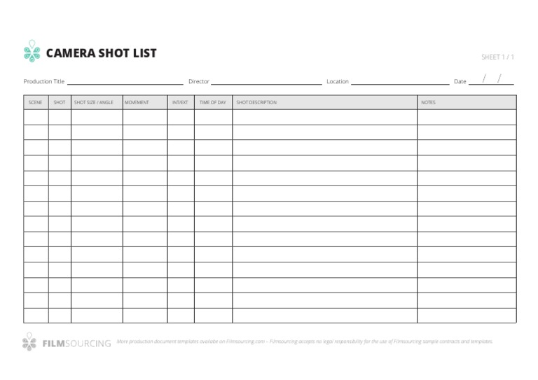 Camera Shot List Template | PDF