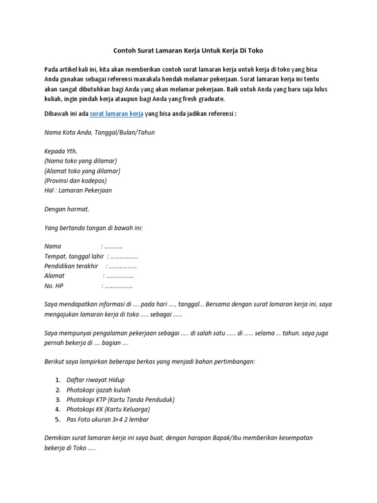 Download 89+ Contoh Surat Surat Lamaran Kerja Di Toko Gratis Terbaru