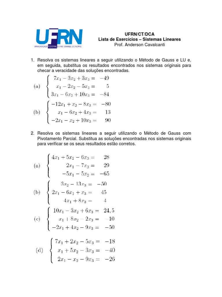 Exercícios de Sistemas Lineares e Métodos | PDF
