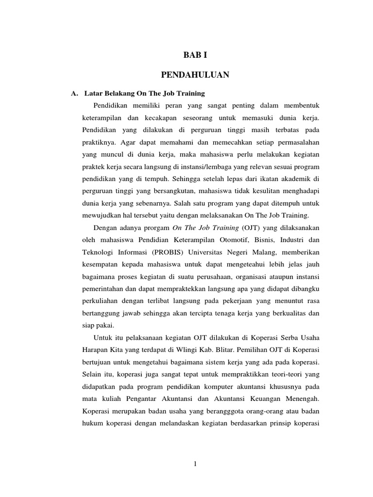 Contoh Pendahuluan Laporan on the Job Training