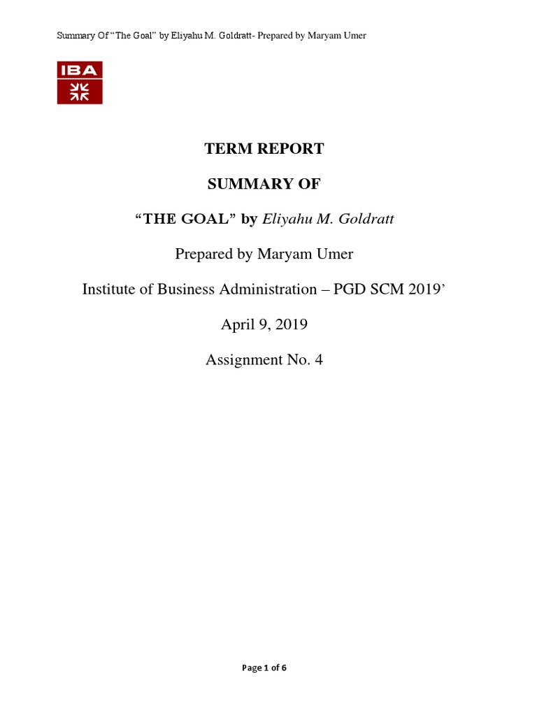 The Goal Summary By Maryam Umer Goal Inventory