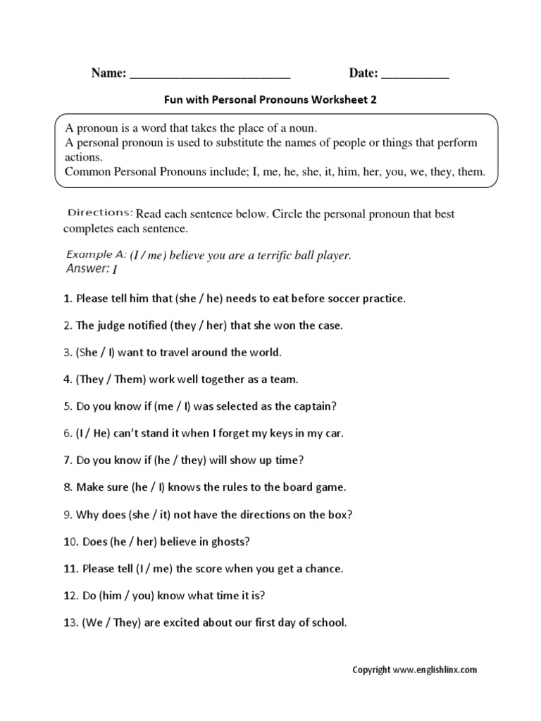 Fun With Personal Pronouns Worksheet 2 PDF | PDF