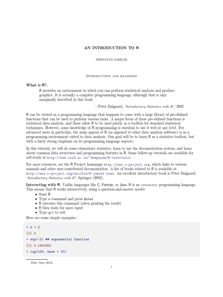 01 Introduction Lab PDF | PDF | R (Programming Language) | Matrix ...
