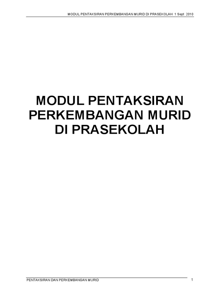 Modul Pentaksiran Perkembangan Murid Di Prasekolah Pdf