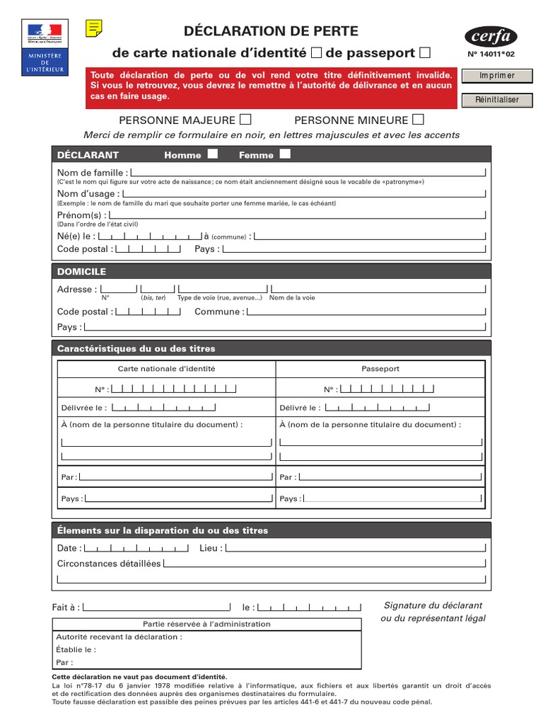 Cerfa 14011-02 | Passeport | Certificat de naissance