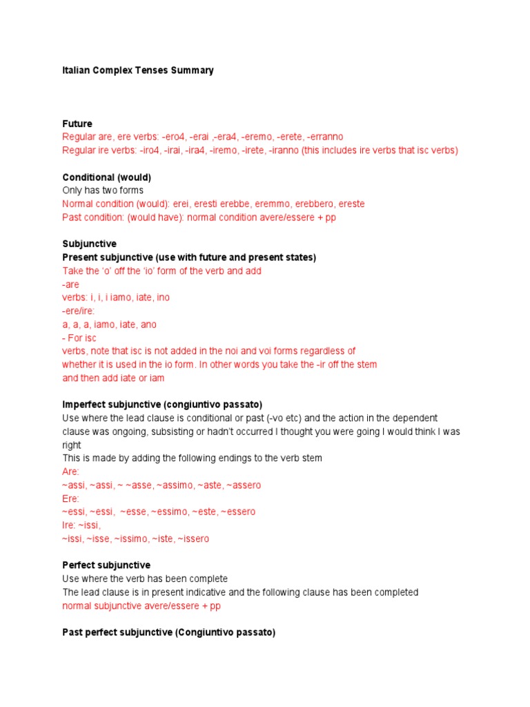 Italian Complex Tenses Summary PDF | PDF | Grammatical Tense | Grammar