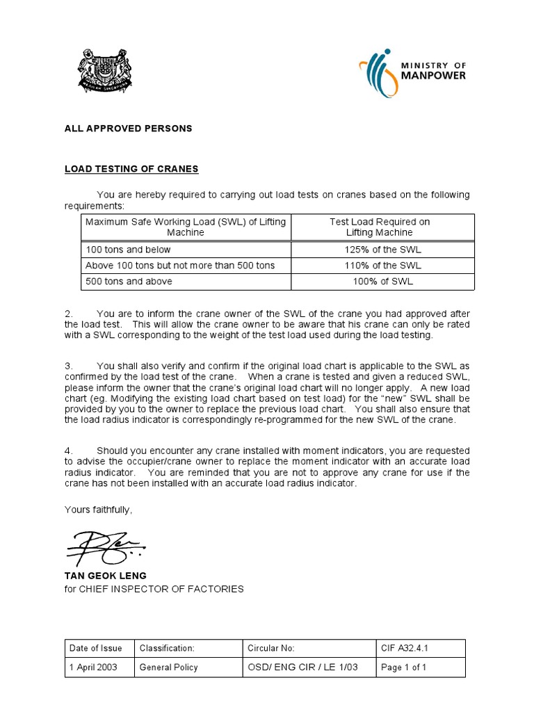 Load Testing Cranes Circular | PDF