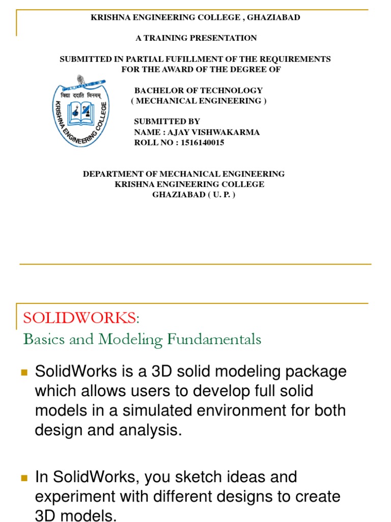 SolidWorks Basics and Modeling Guide | PDF | Engineering | Mechanical ...