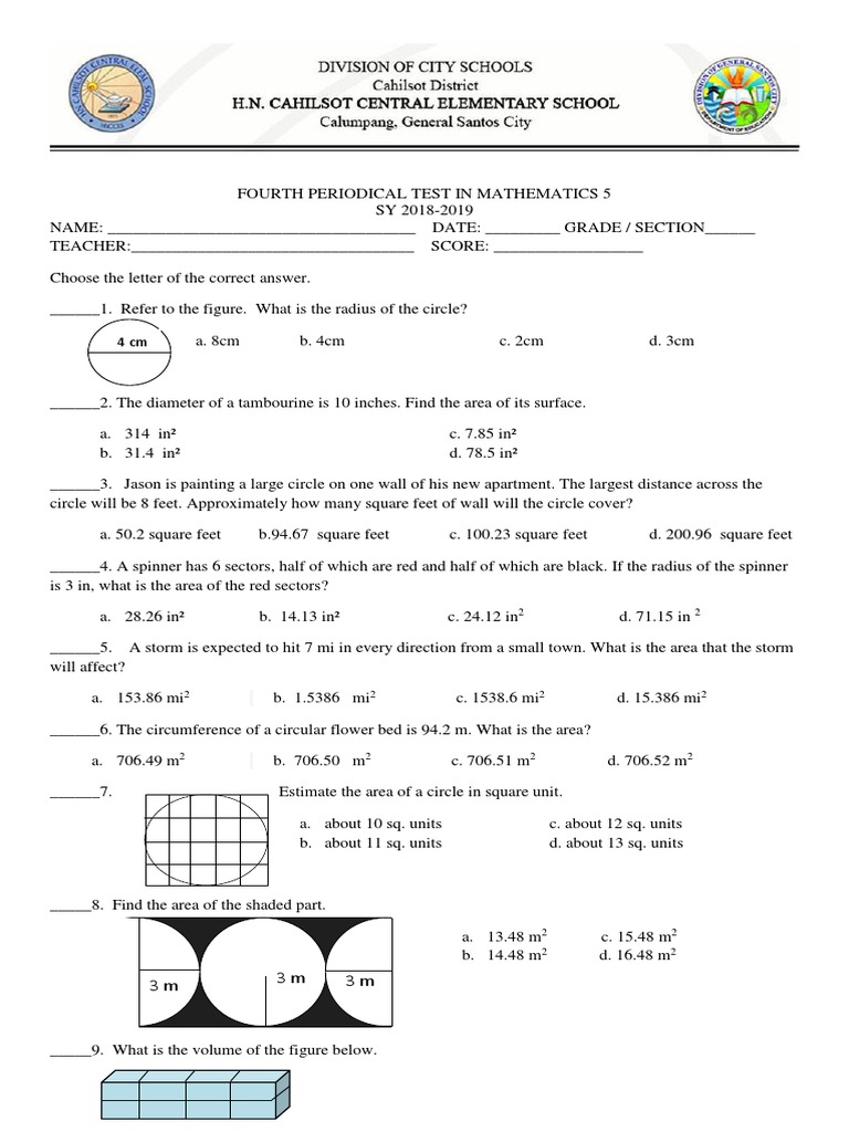 Fourth Quarter Periodical Test Math 5 | Download Free PDF | Probability ...