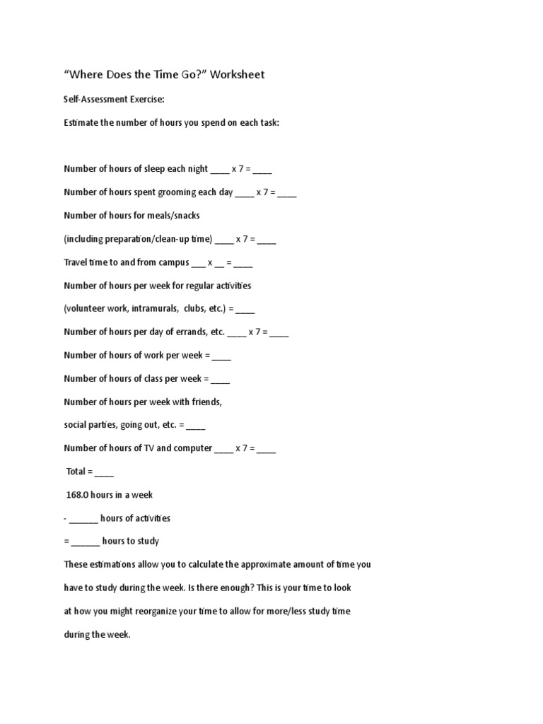 "Where Does The Time Go?" Worksheet PDF