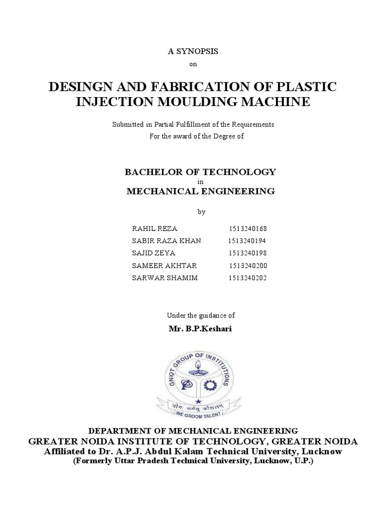 Desingn and Fabrication of Plastic Injection Moulding Machine | PDF